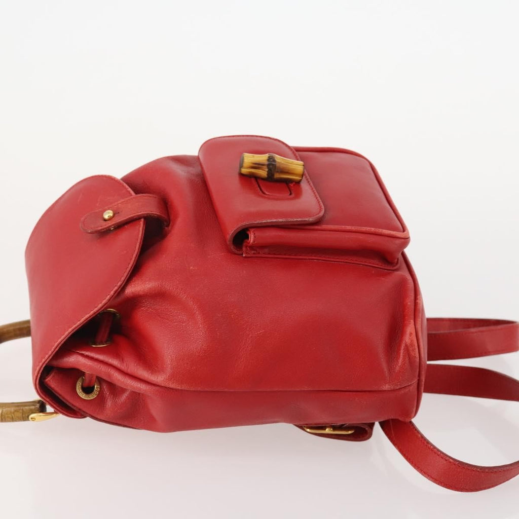 Gucci Vintage Bamboo Backpack Leather Red Leather Backpack Bag (Pre-Owned)