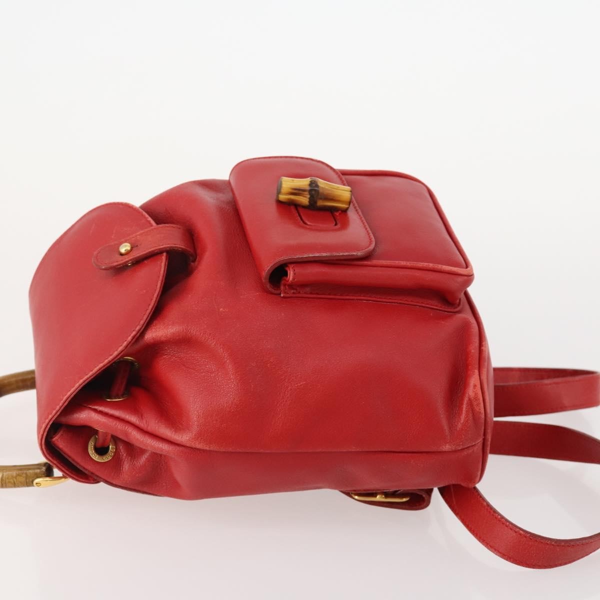 Gucci Vintage Bamboo Backpack Leather Red Leather Backpack Bag (Pre-Owned)