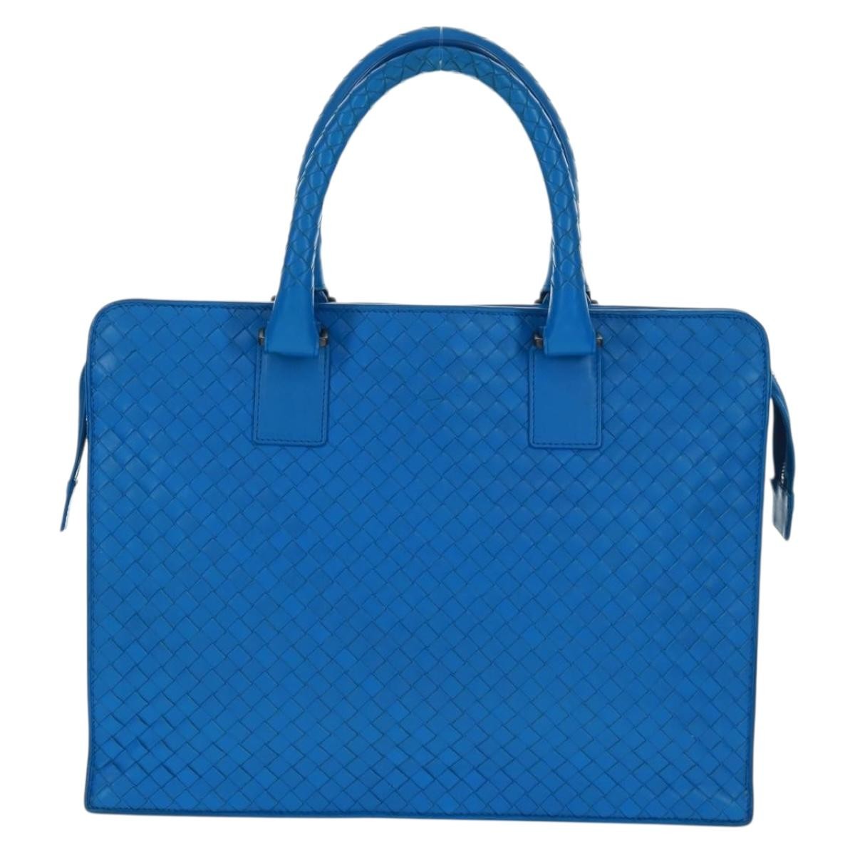 Bottega Veneta Top Zip Briefcase Intrecciato Nappa Blue Leather Briefcase Bag (Pre-Owned)