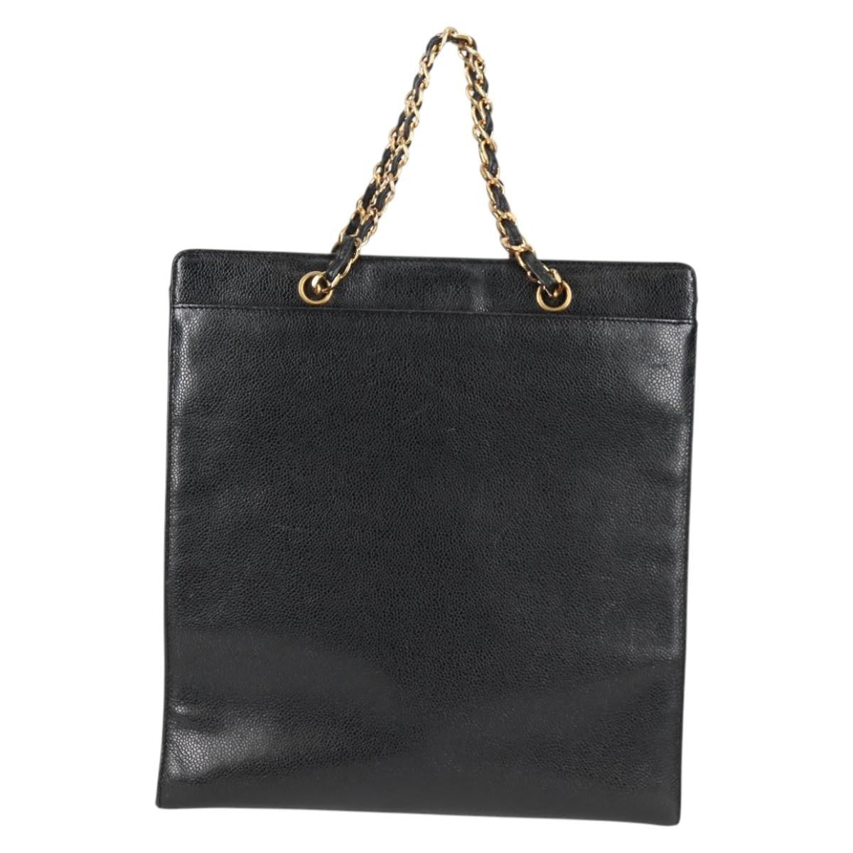 Chanel Vintage Cc Lock Pocket Chain Tote Caviar Black Leather Tote Bag Bag (Pre-Owned)
