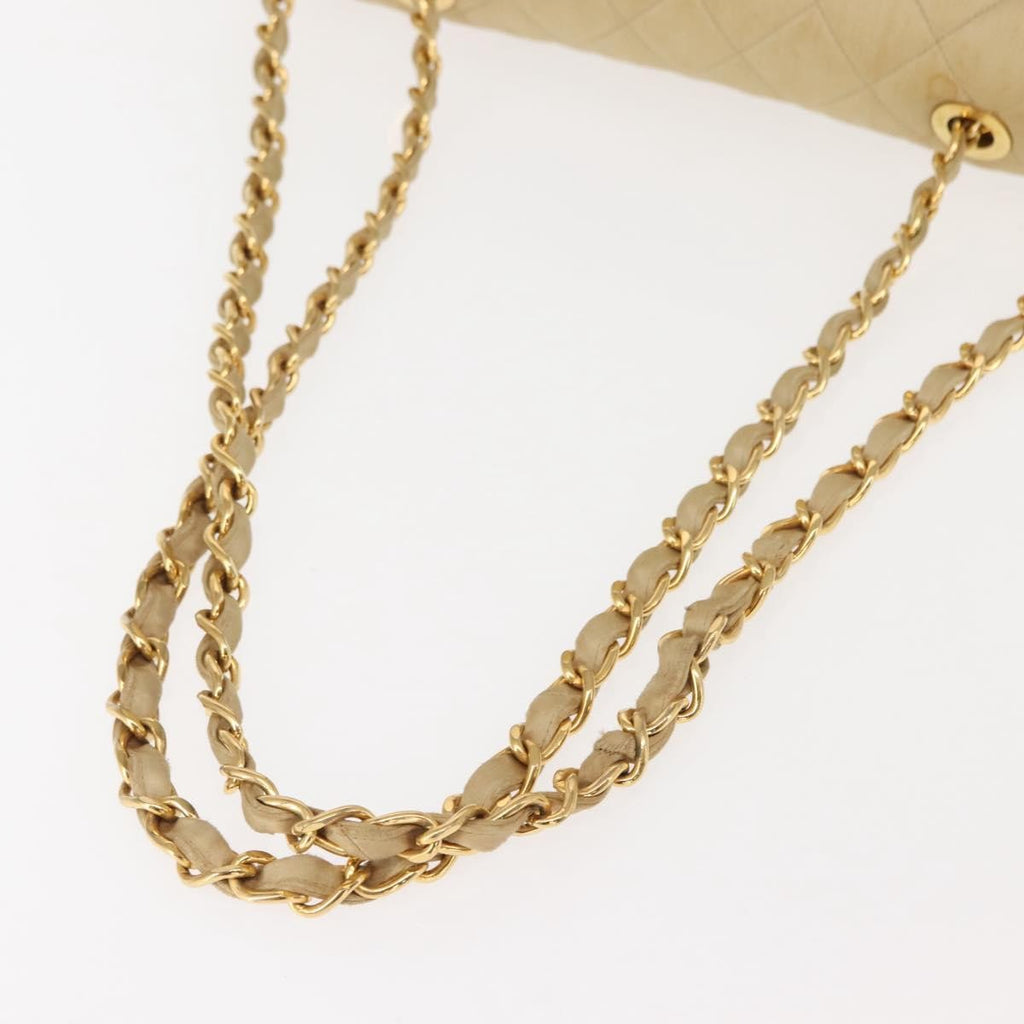 Chanel Vintage Classic Single Flap Bag Silk Beige Satin Shoulder Bag Bag (Pre-Owned)
