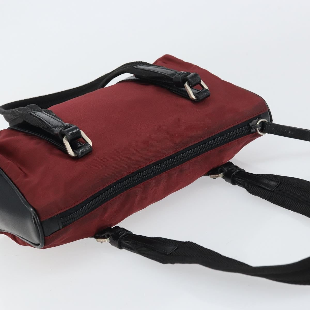 Prada Vintage Zip Handbag Tessuto Burgundy Nylon Handbag (Pre-Owned)