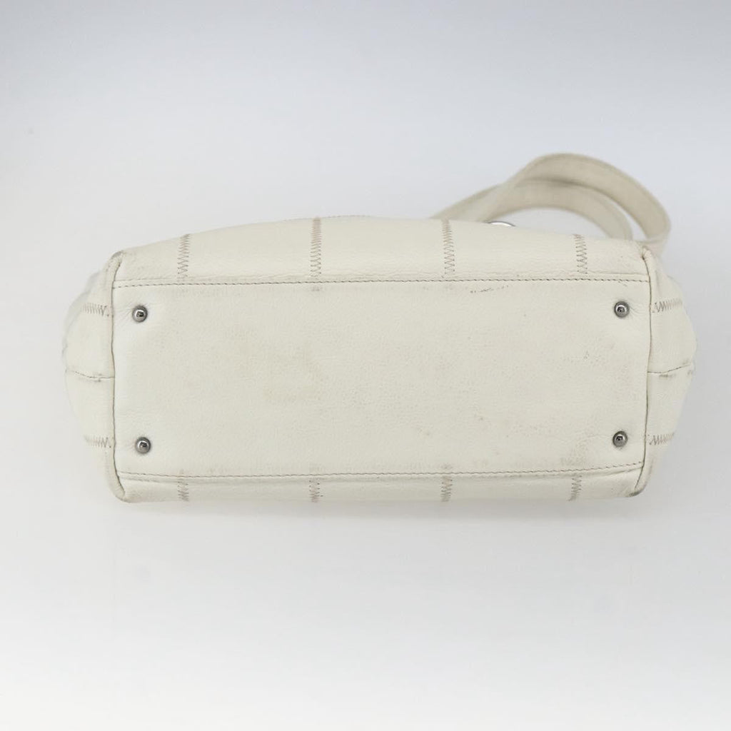 Chanel Square Stitch Tote Quilted Leather White Leather Tote Bag Bag (Pre-Owned)