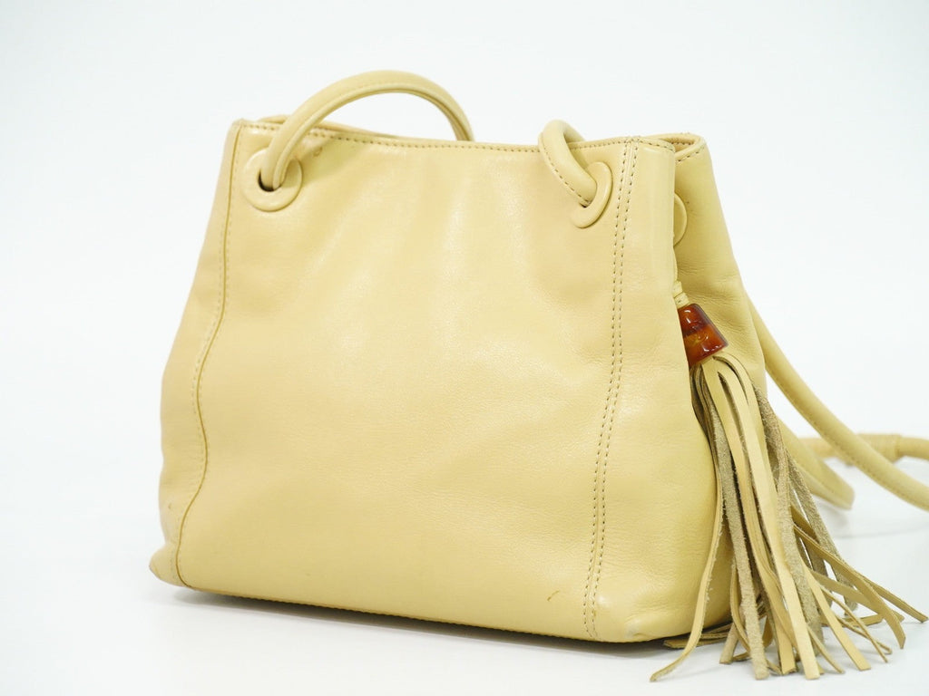 Chanel Vintage Cc Tassel Shoulder Bag Lambskin Beige Leather Shoulder Bag Bag (Pre-Owned)