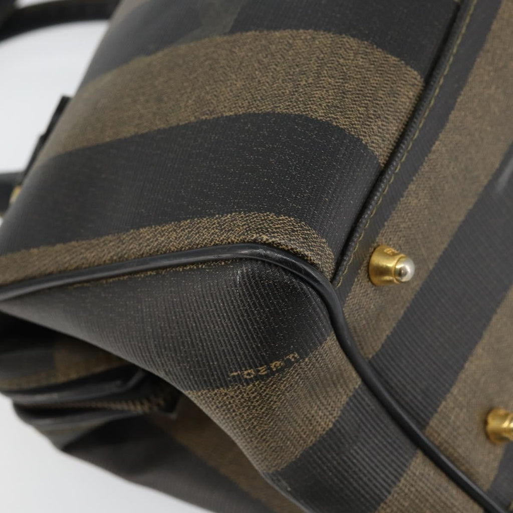 Fendi Vintage Pequin Boston Bag Coated Canvas Black Canvas Bag (Pre-Owned)