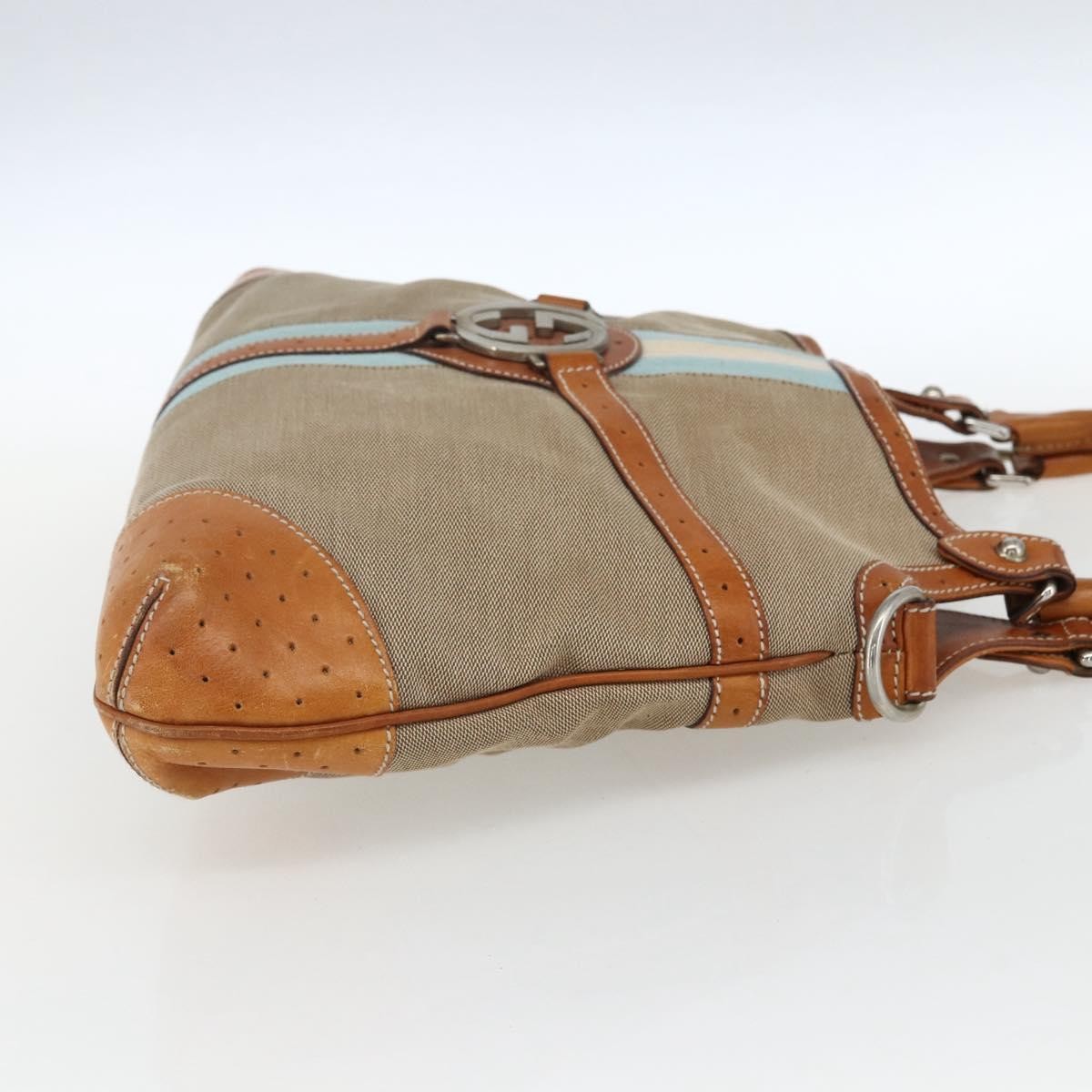Gucci Reins Web Shoulder Bag Canvas Beige Canvas Shoulder Bag Bag (Pre-Owned)