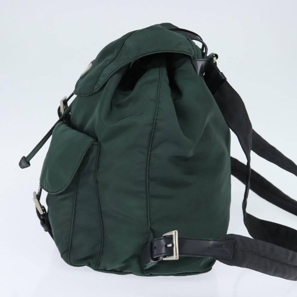 Prada Vela Double Front Pocket Backpack Tessuto With Saffiano Leather Khaki Nylon Backpack Bag (Pre-Owned)