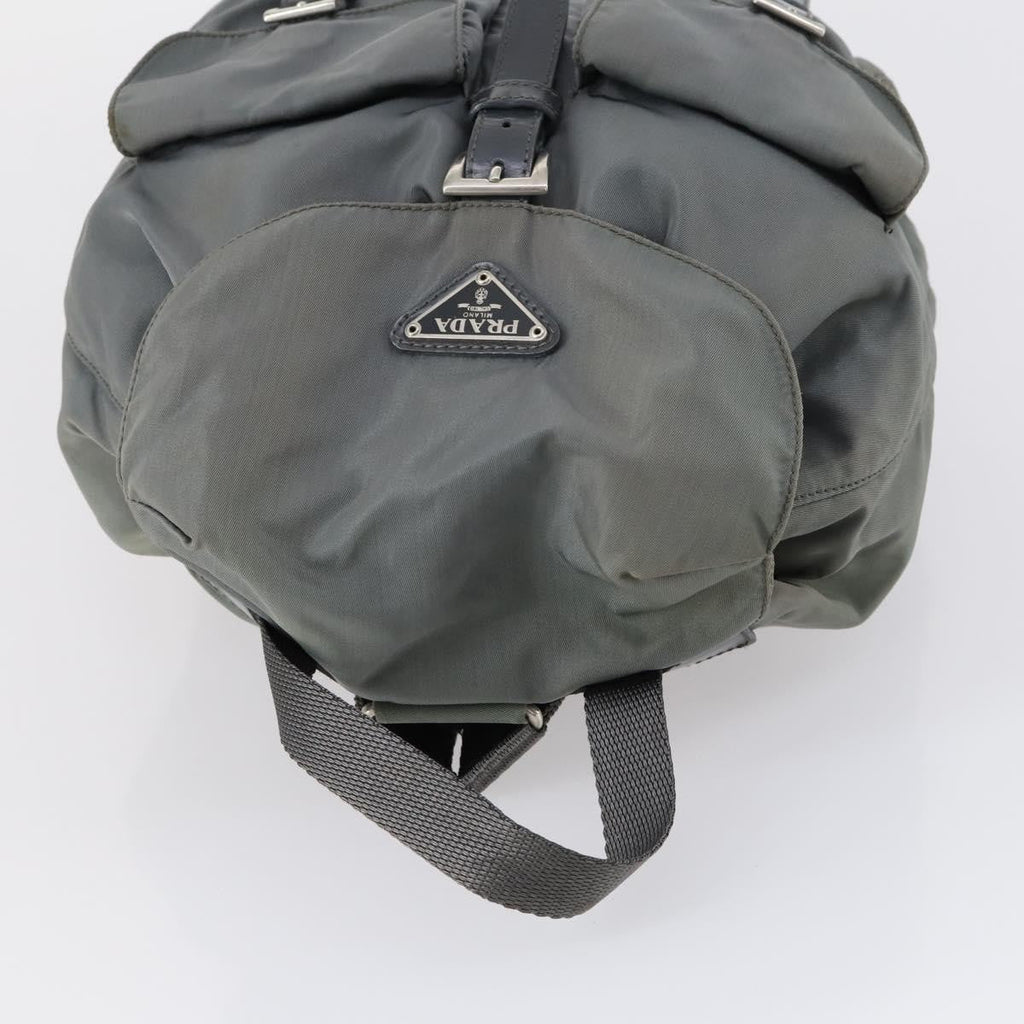 Prada Double Front Pocket Backpack Tessuto Gray Nylon Backpack Bag (Pre-Owned)