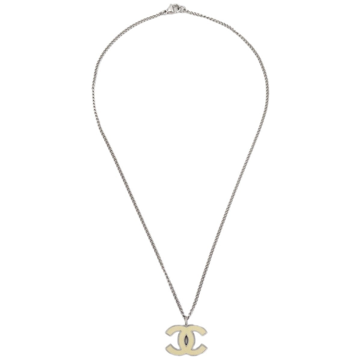 Chanel Cc Logo Pendant Necklace Metal Silver Silver_Plated Necklace Jewelry (Pre-Owned)