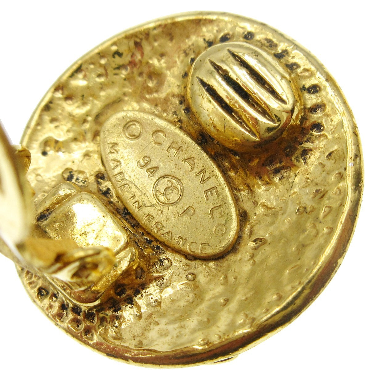 Chanel Cc Button Clip-On Earrings Metal Gold Gold_Plated Earrings Jewelry (Pre-Owned)