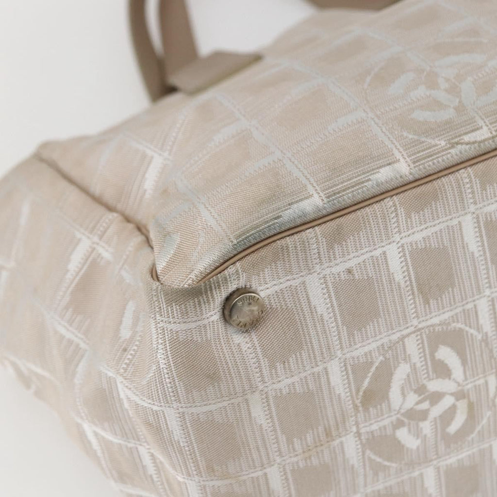Chanel Travel Line Tote Nylon Beige Nylon Handbag (Pre-Owned)