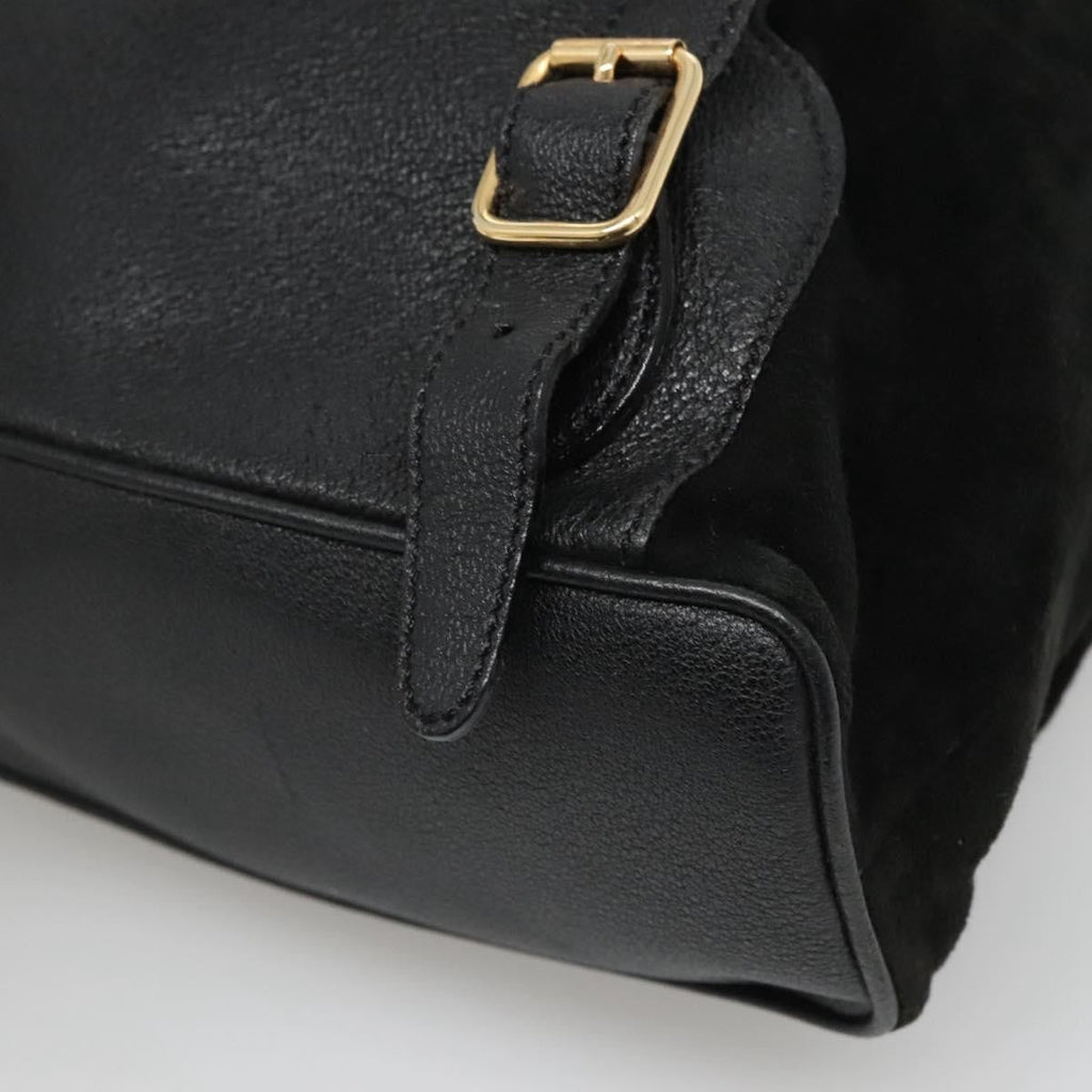 Gucci Vintage Bamboo Backpack Suede And Leather Black Suede Backpack Bag (Pre-Owned)