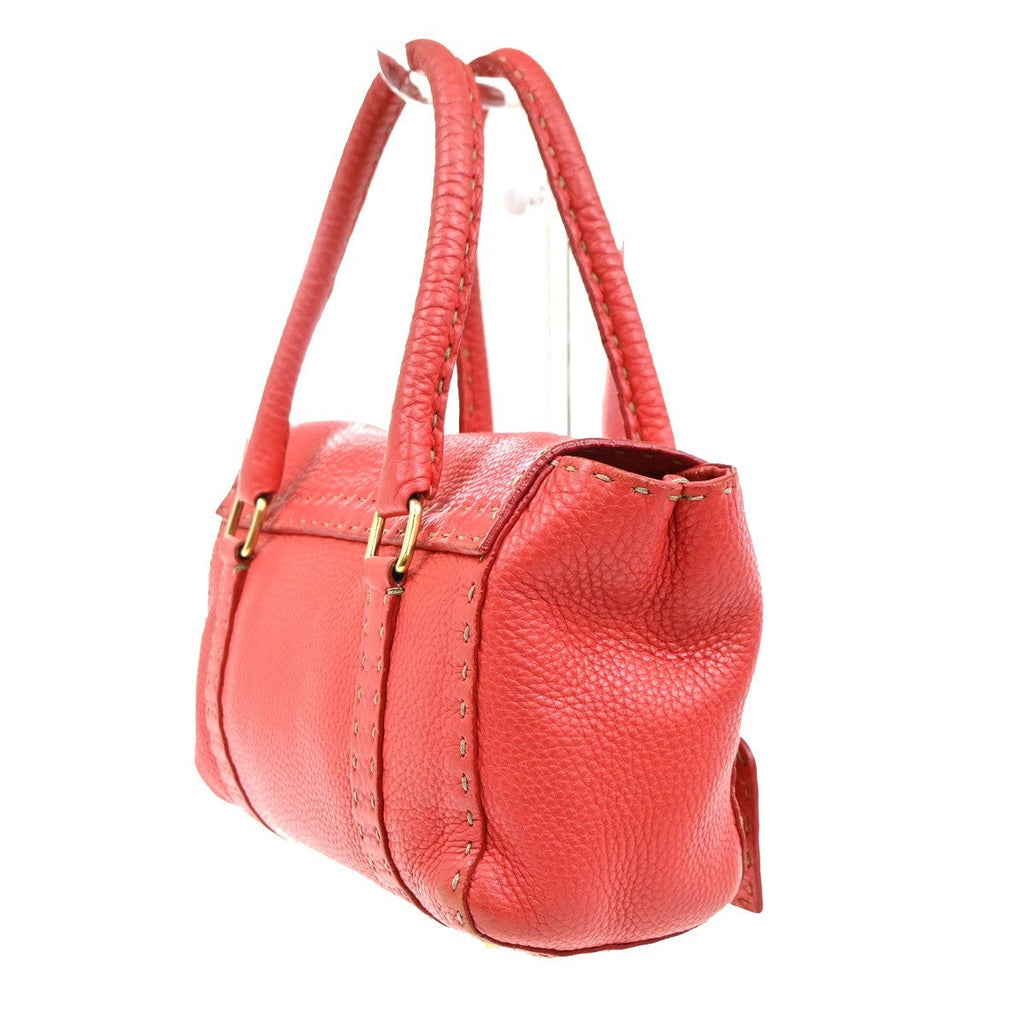 Fendi Selleria Linda Satchel Pebbled Leather Red Leather Handbag (Pre-Owned)