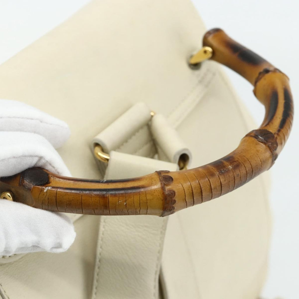 Gucci Vintage Bamboo Backpack Leather White Leather Backpack Bag (Pre-Owned)