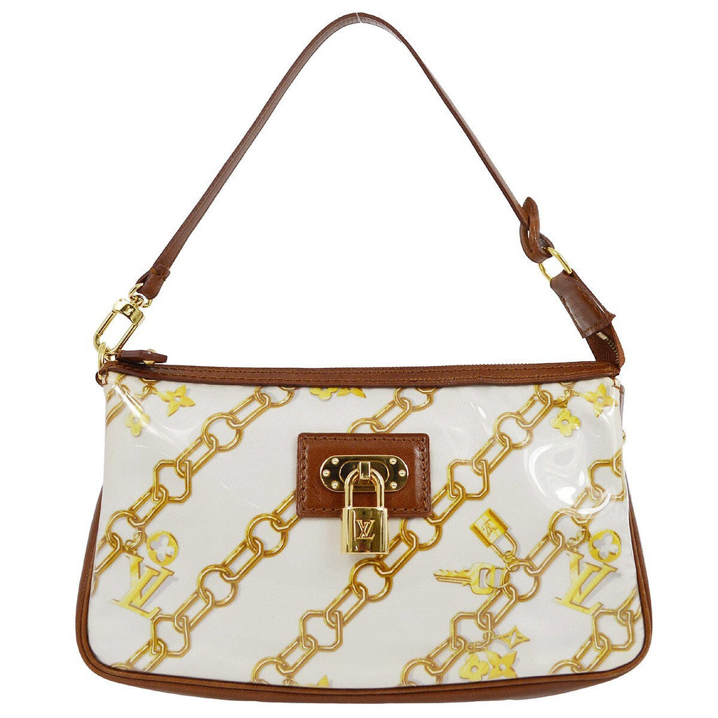 Louis Vuitton Charms Pochette Pvc Over Printed Silk Brown Leather Clutche & Pouche Bag (Pre-Owned)