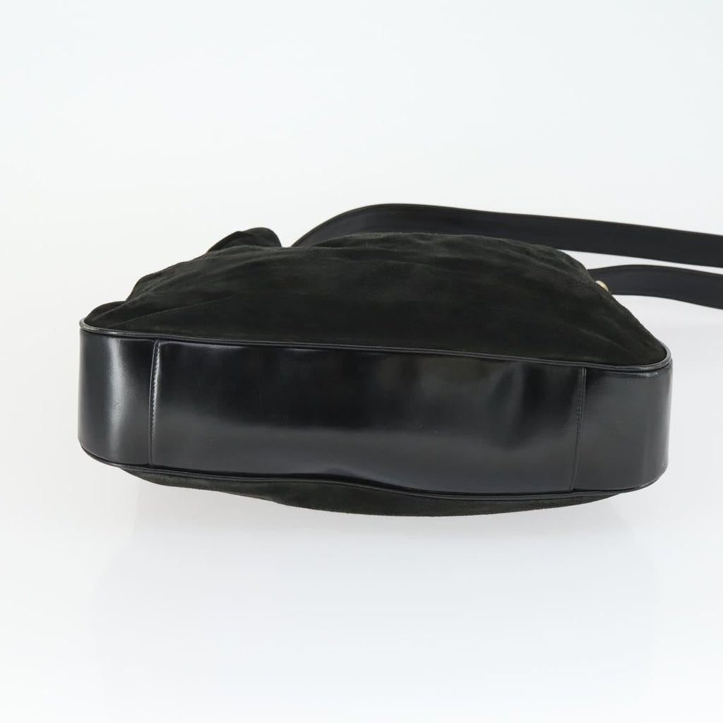 Gucci Vintage Bamboo Hobo Suede Black Suede Handbag (Pre-Owned)