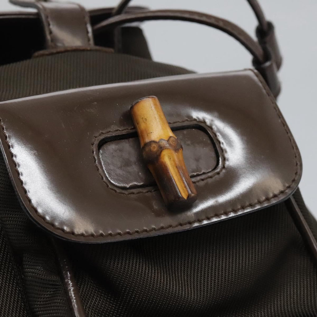 Gucci Vintage Bamboo Backpack Nylon And Patent Leather Brown Nylon Backpack Bag (Pre-Owned)
