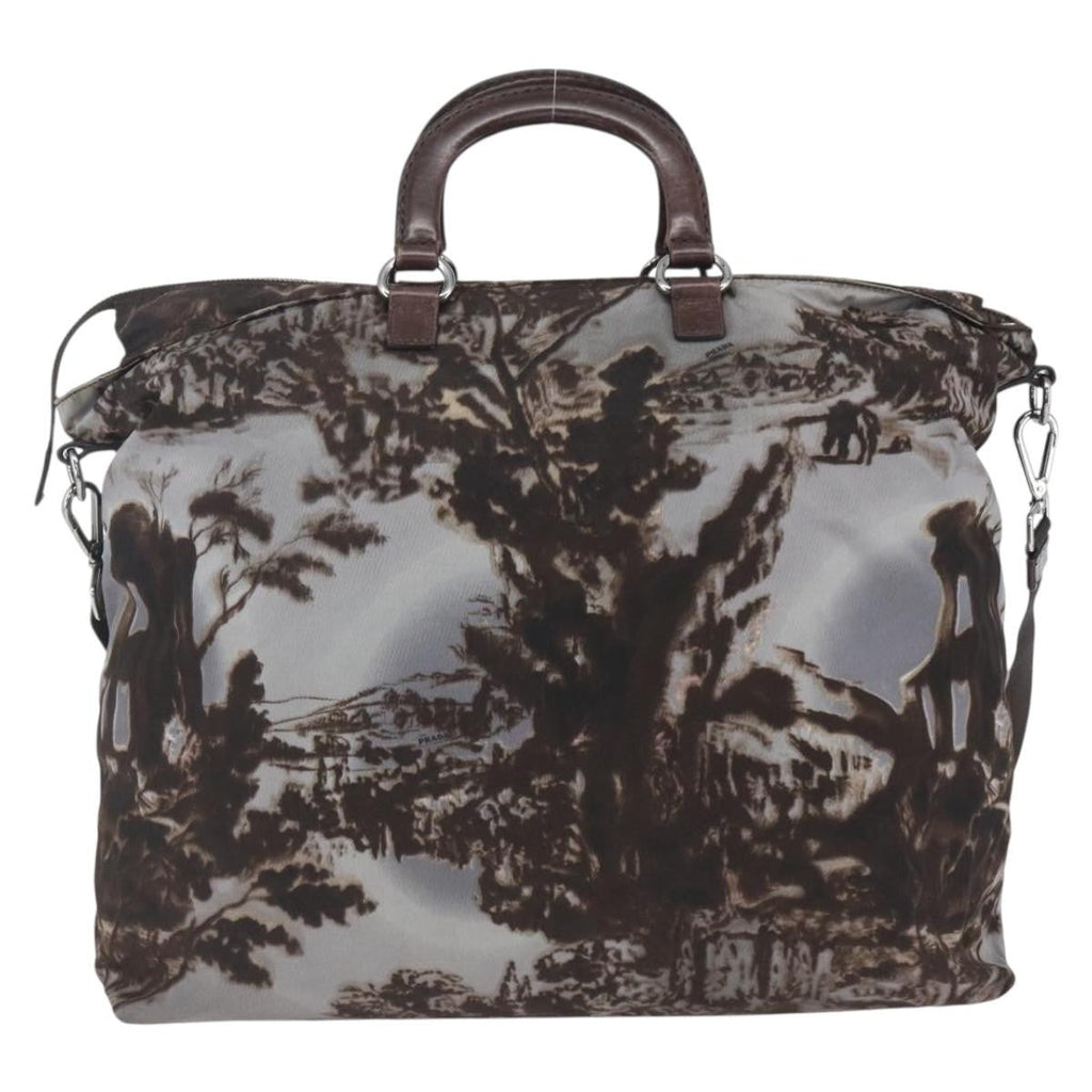 Prada Convertible Tote Printed Tessuto Brown Nylon Tote Bag Bag (Pre-Owned)