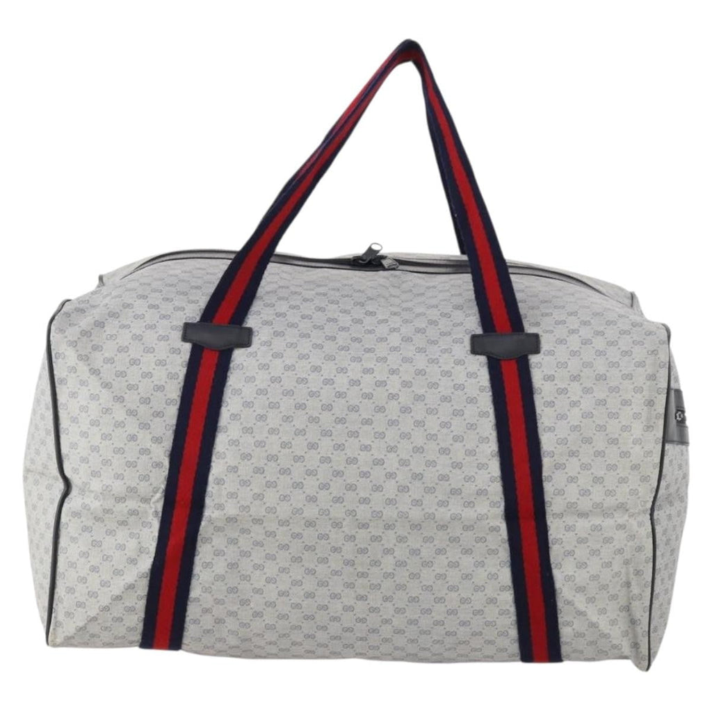 Gucci Web Trim Weekend Duffle Bag Gg Coated Canvas Navy Canvas Travel Bag Bag (Pre-Owned)