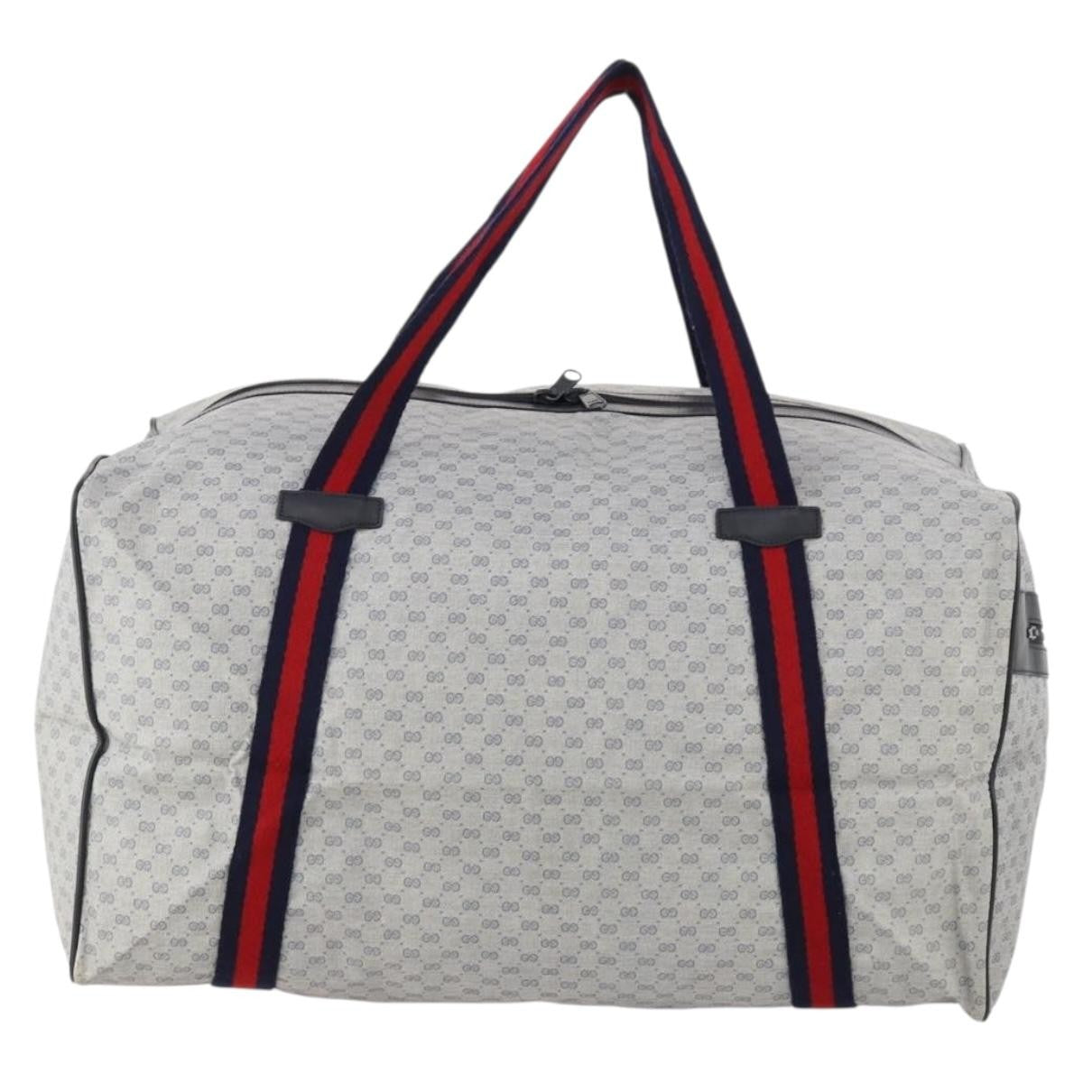 Gucci Web Trim Weekend Duffle Bag Gg Coated Canvas Navy Canvas Travel Bag Bag (Pre-Owned)