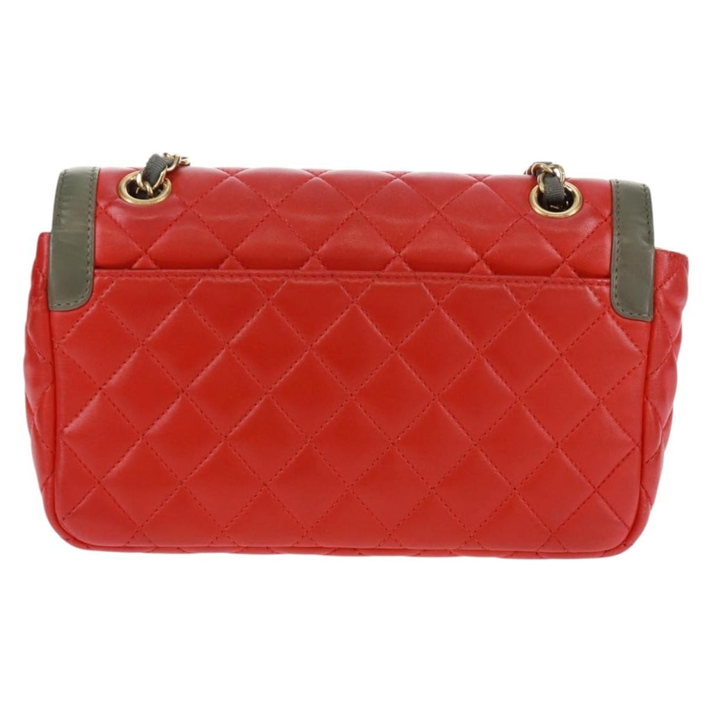 Chanel Two Tone Flap Bag Quilted Lambskin Red Leather Shoulder Bag Bag (Pre-Owned)