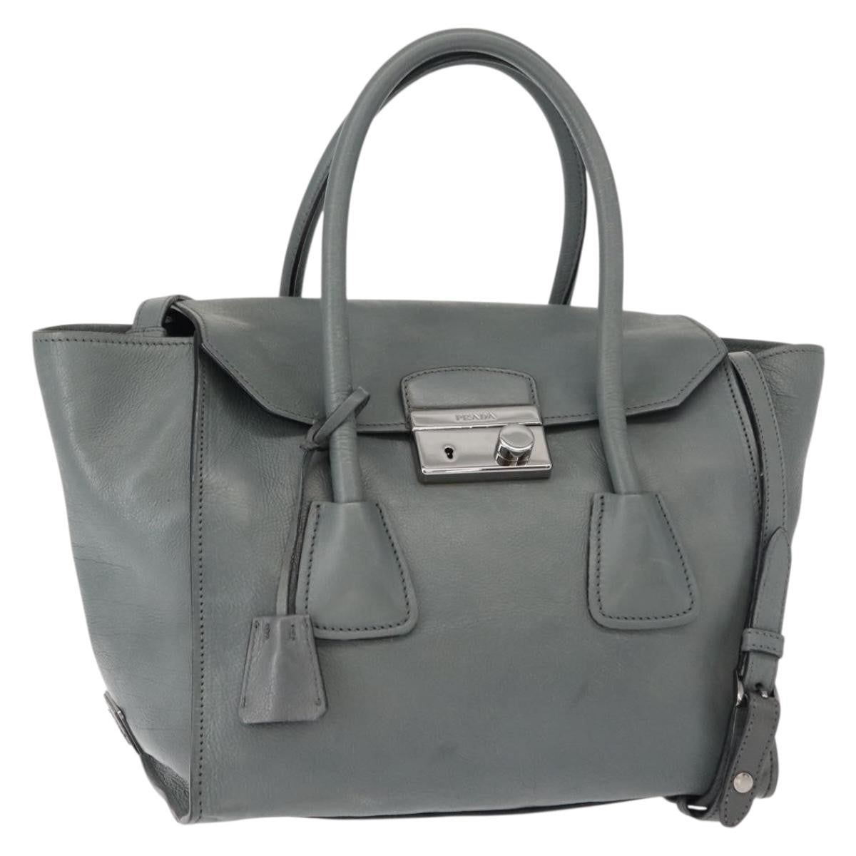 Prada Twin Pocket Lock Flap Tote Glace Calf Gray Leather Tote Bag Bag (Pre-Owned)
