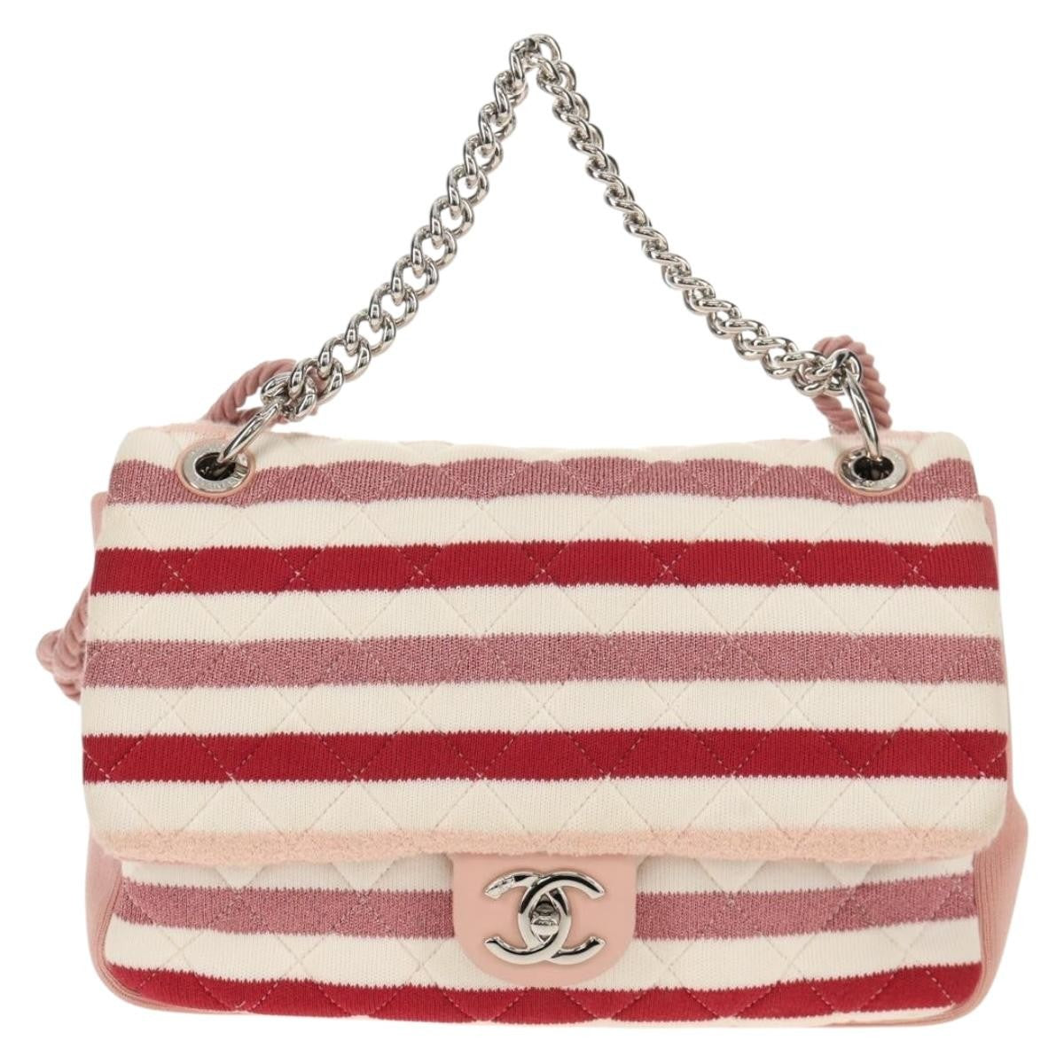 Chanel Vintage Flap Shoulder Bag Canvas Pink Leather Handbag (Pre-Owned)