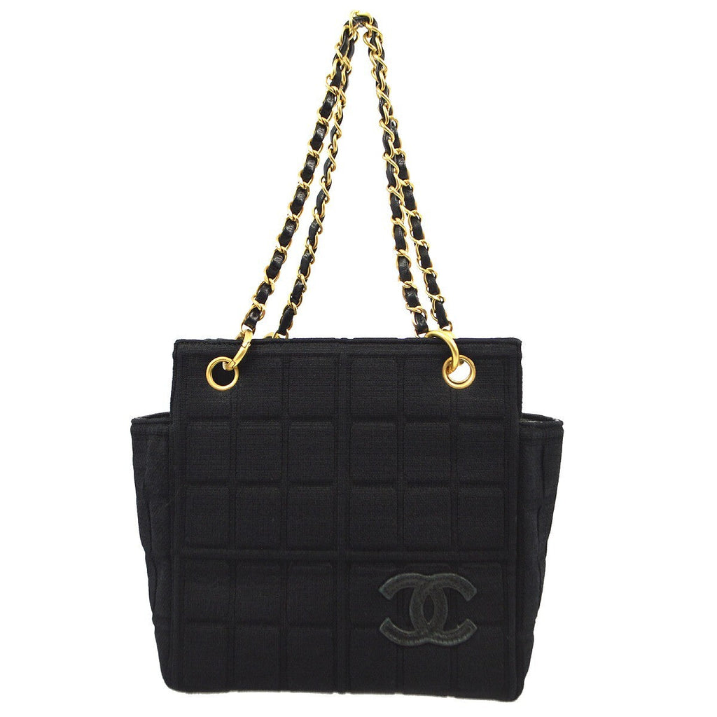 Chanel Chocolate Bar Chain Tote Quilted Jersey Black Cotton Handbag (Pre-Owned)