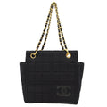Chanel Chocolate Bar Chain Tote Quilted Jersey Black Cotton Handbag (Pre-Owned)