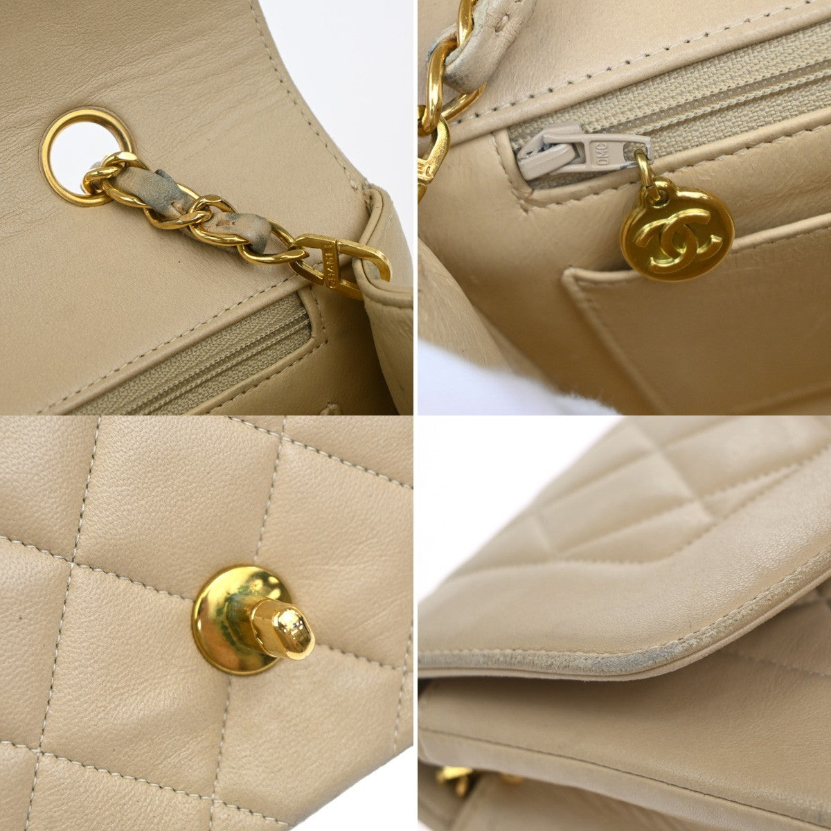 Chanel Diana Flap Bag Quilted Lambskin Beige Leather Shoulder Bag Bag (Pre-Owned)