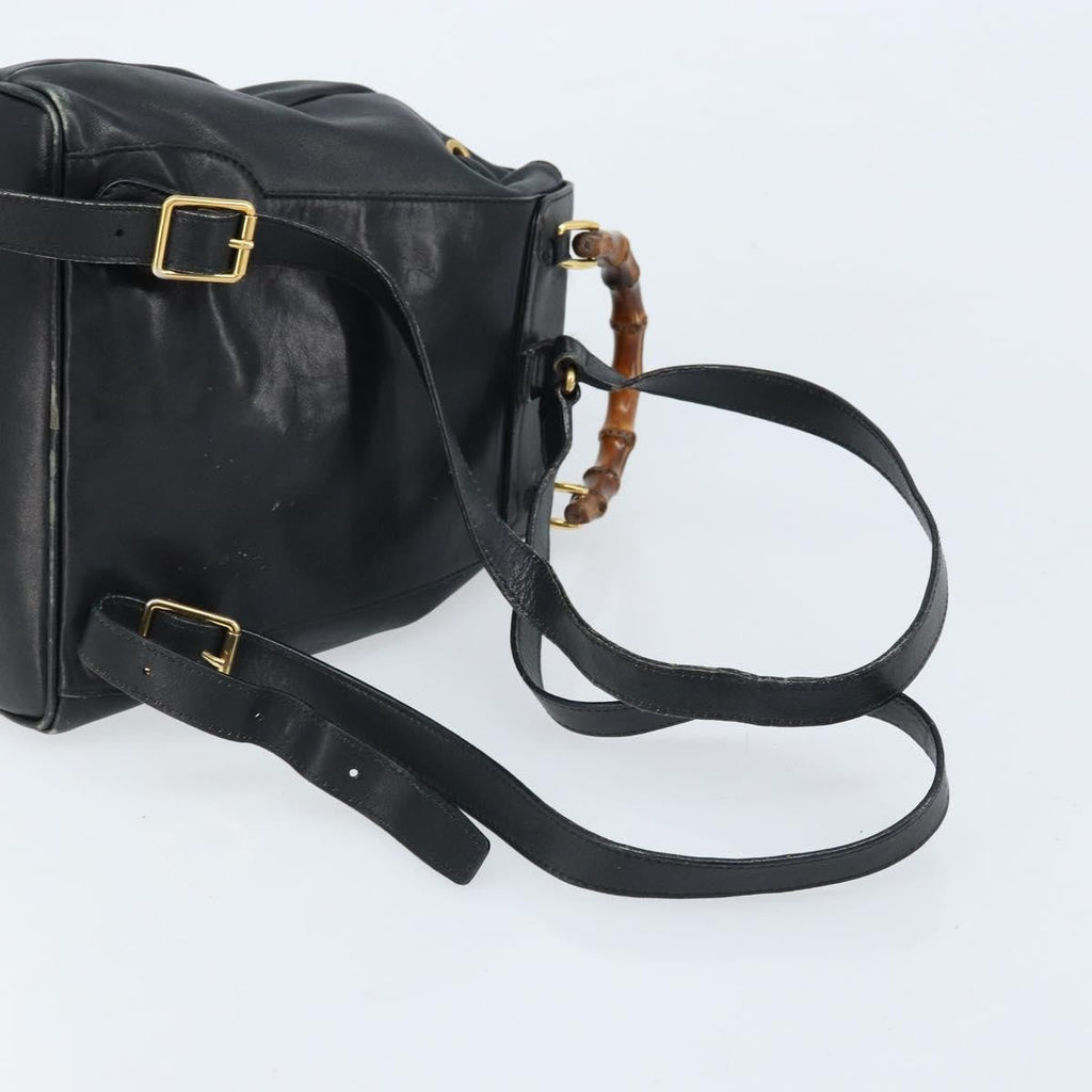 Gucci Vintage Bamboo Backpack Leather Black Leather Backpack Bag (Pre-Owned)