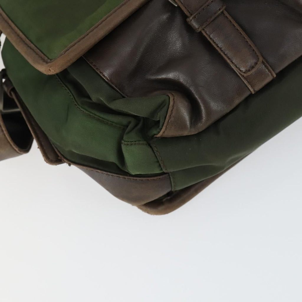 Prada Vintage Shoulder Bag Nylon And Leather Green Nylon Shoulder Bag Bag (Pre-Owned)
