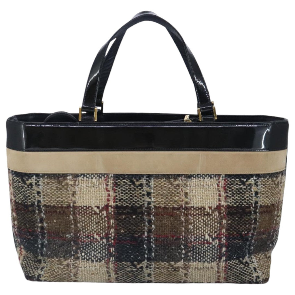 Burberry Nova Check Handbag Wool Beige Wool Handbag (Pre-Owned)