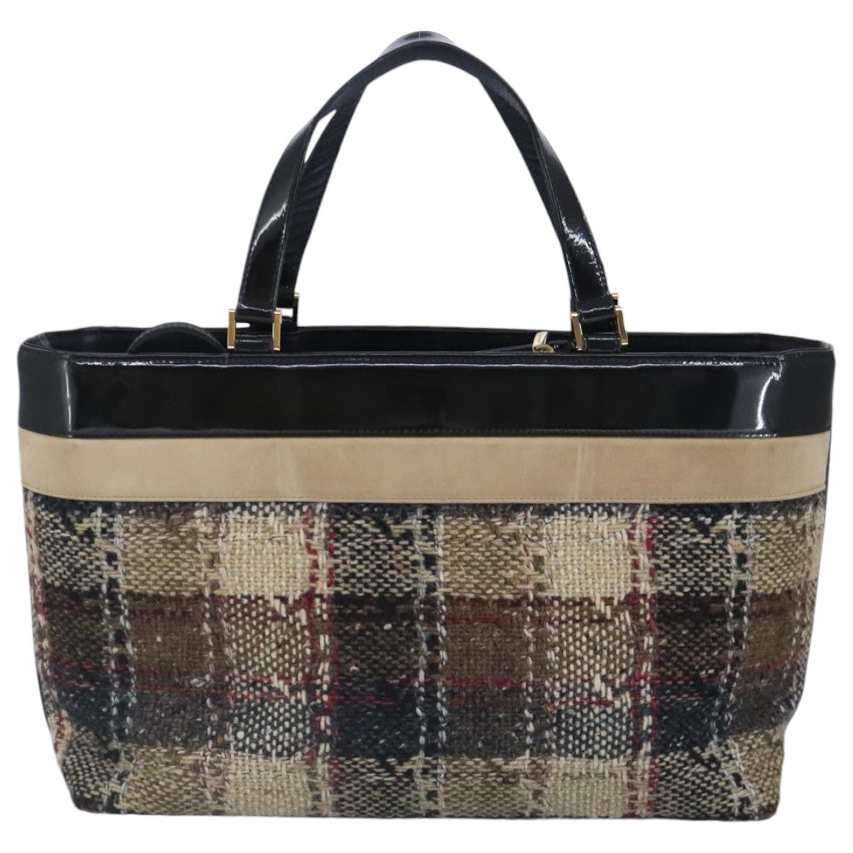 Burberry Nova Check Handbag Wool Beige Wool Handbag (Pre-Owned)
