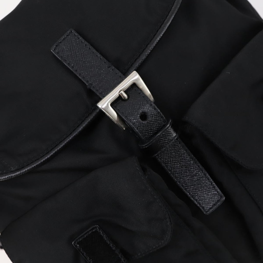 Prada Double Pocket Shoulder Bag Tessuto Black Nylon Shoulder Bag Bag (Pre-Owned)