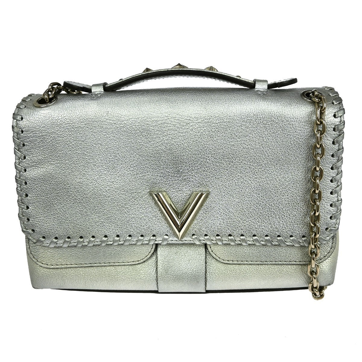 Louis Vuitton Very Chain Bag Whipstitch Leather Silver Leather Shoulder Bag Bag (Pre-Owned)