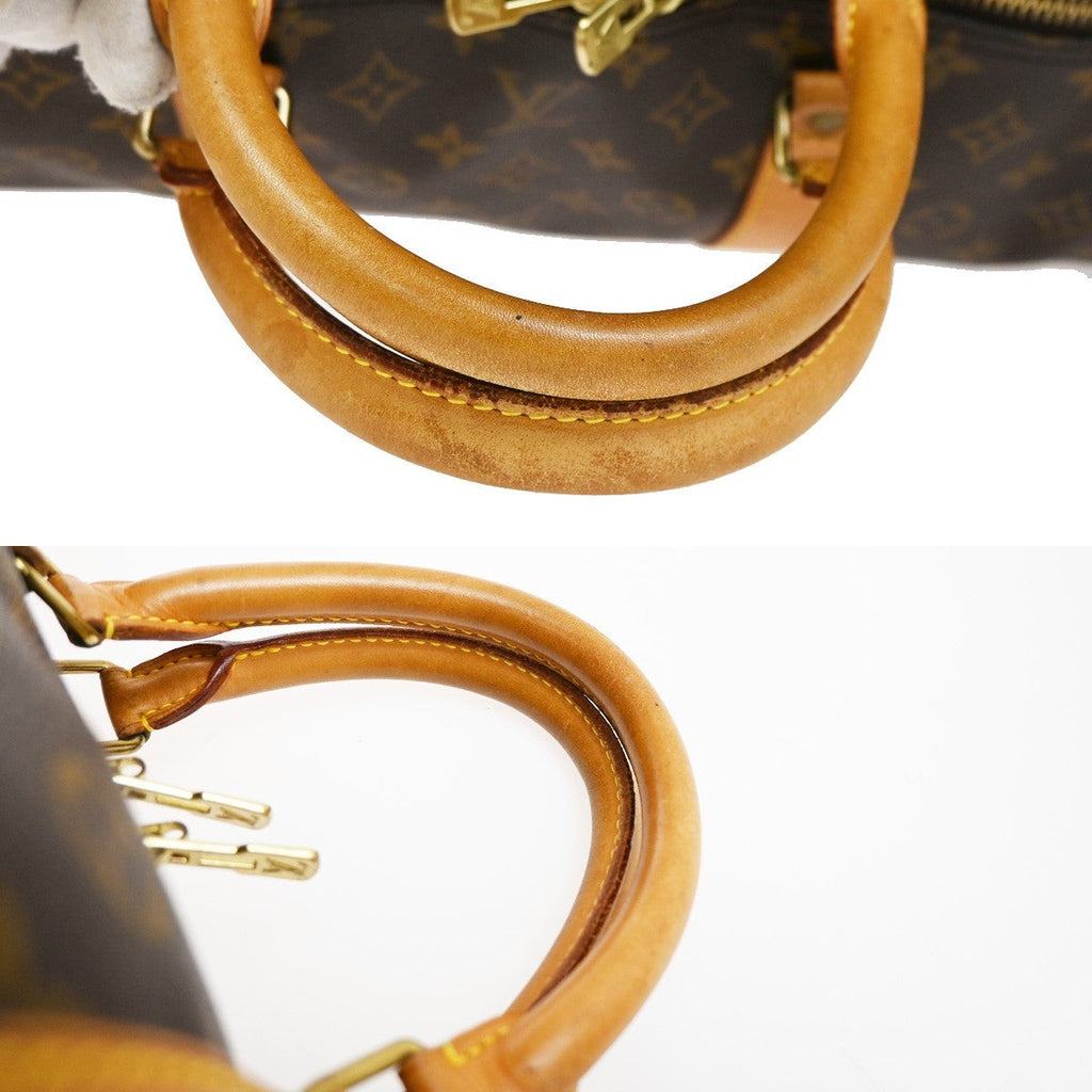 Louis Vuitton Keepall Bag Monogram Canvas Brown Leather Travel Bag Bag (Pre-Owned)