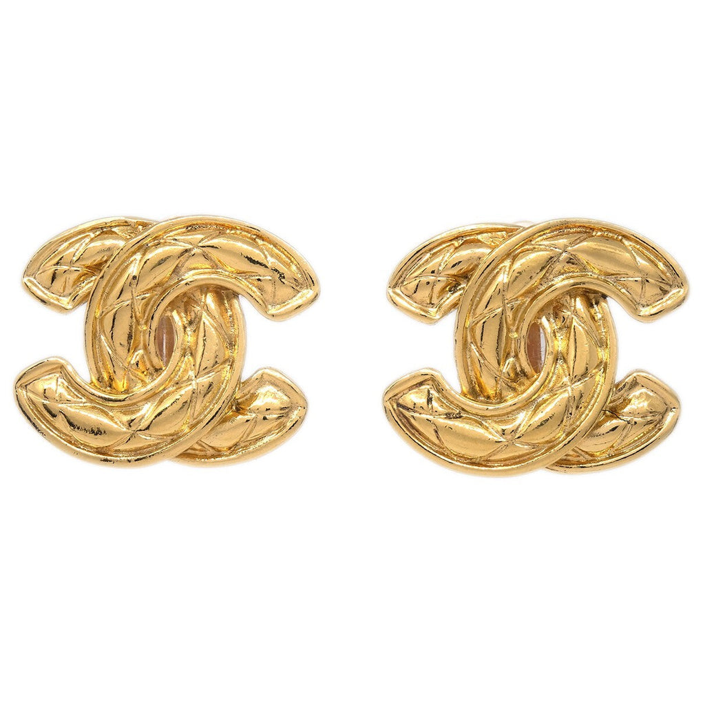 Chanel Cc Clip-On Earrings Quilted Metal Gold Gold_Plated Earrings Jewelry (Pre-Owned)