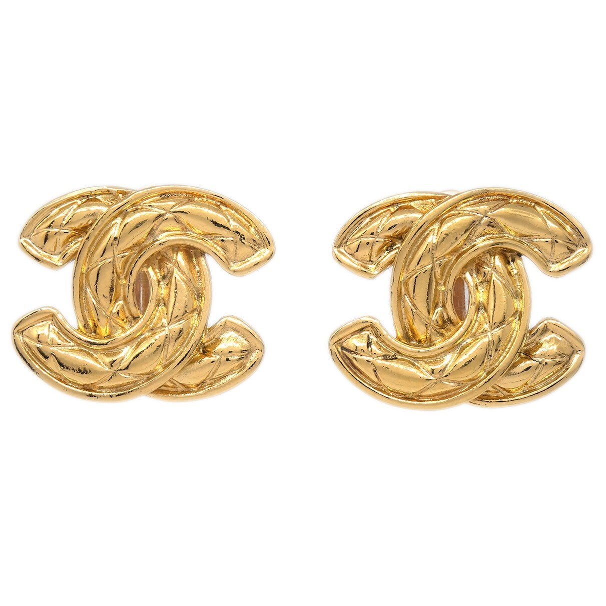 Chanel Cc Clip-On Earrings Quilted Metal Gold Gold_Plated Earrings Jewelry (Pre-Owned)