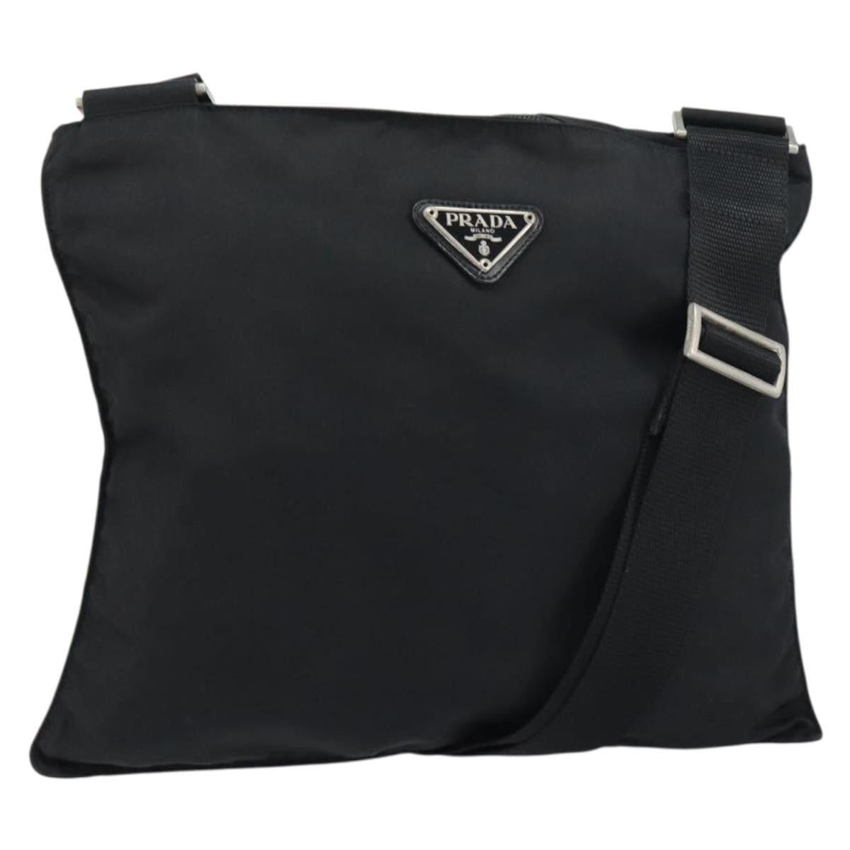Prada Flat Messenger Bag Tessuto Black Nylon Shoulder Bag Bag (Pre-Owned)
