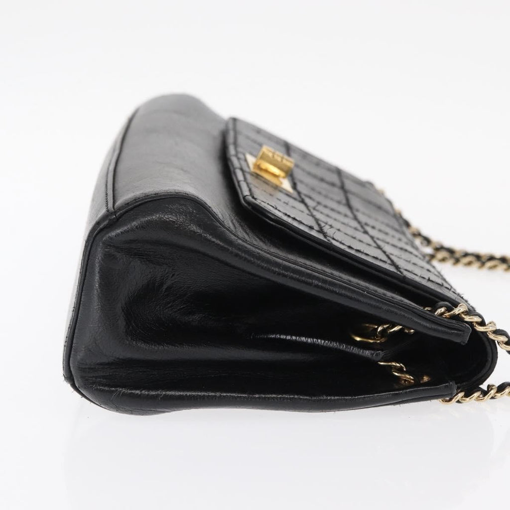 Chanel Chocolate Bar Accordion Reissue Flap Bag Quilted Lambskin Black Leather Shoulder Bag Bag (Pre-Owned)