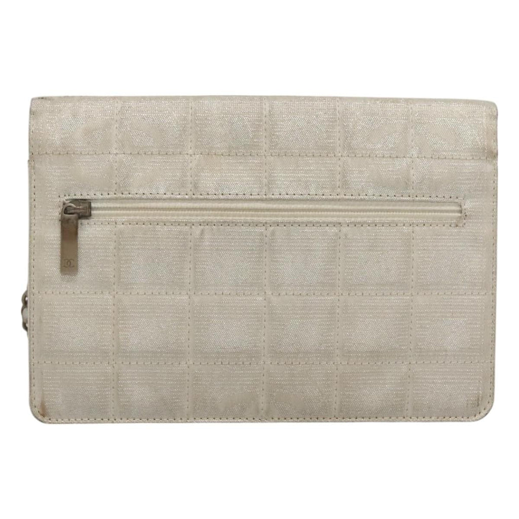 Chanel Travel Line Wallet On Chain Quilted Nylon Silver Nylon Bag (Pre-Owned)