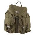 Prada Vela Double Front Pocket Backpack Tessuto With Saffiano Leather Khaki Nylon Backpack Bag (Pre-Owned)