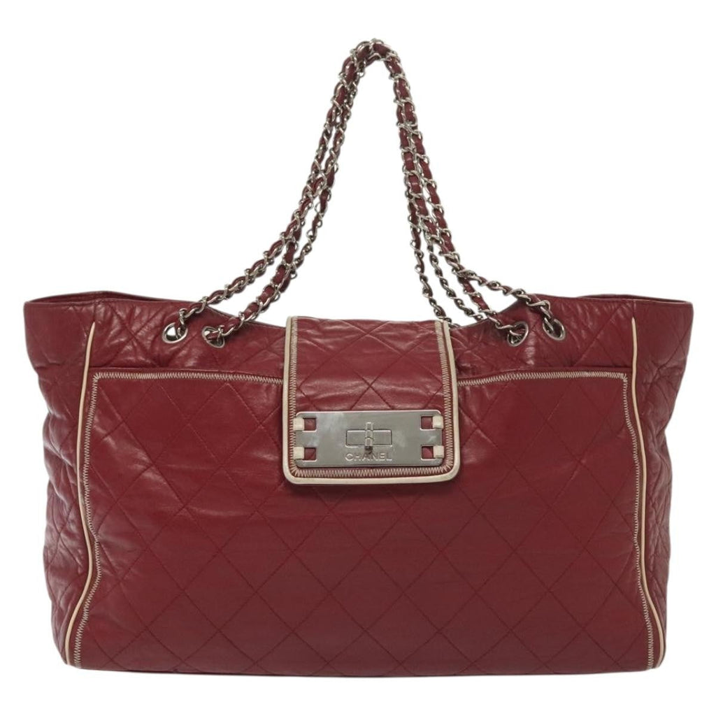 Chanel Vintage Reissue Chain Shopping Tote Leather Red Leather Bag (Pre-Owned)