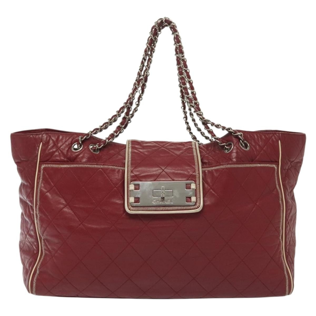 Chanel Vintage Reissue Chain Shopping Tote Leather Red Leather Bag (Pre-Owned)
