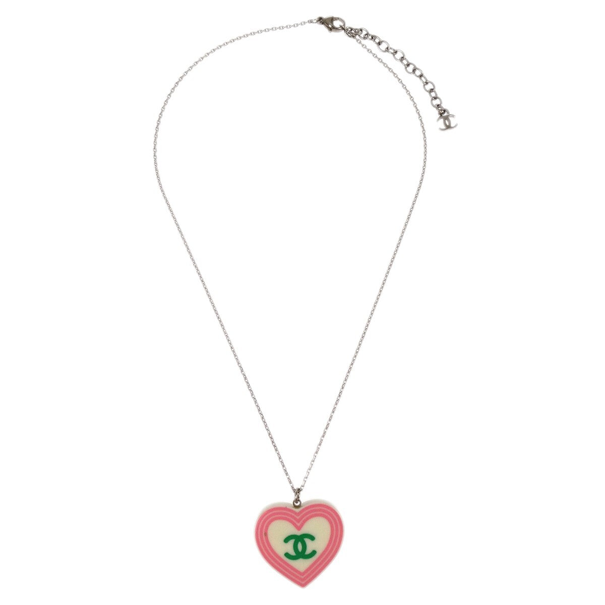 Chanel Cc Heart Pendant Necklace Metal And Enamel Silver Silver_Plated Necklace Jewelry (Pre-Owned)