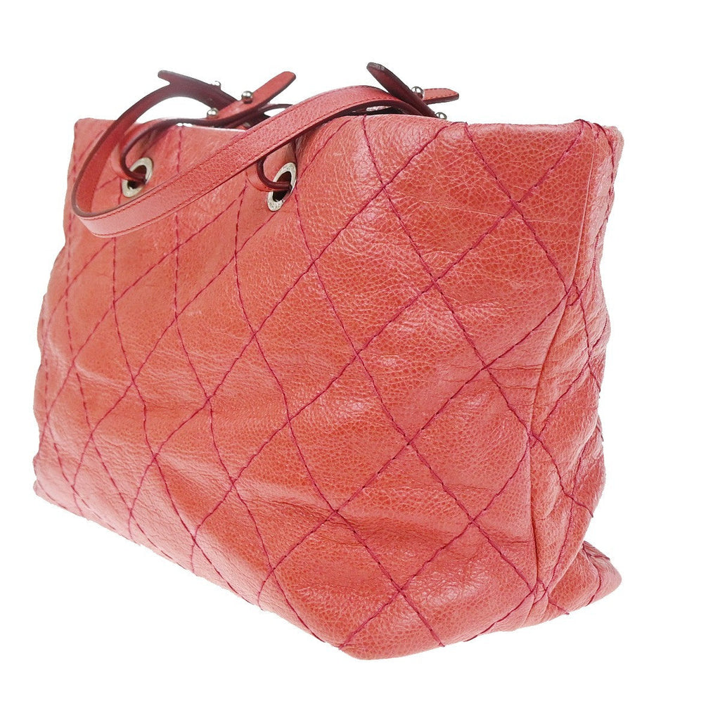 Chanel On The Road Tote Quilted Leather Pink Leather Tote Bag Bag (Pre-Owned)