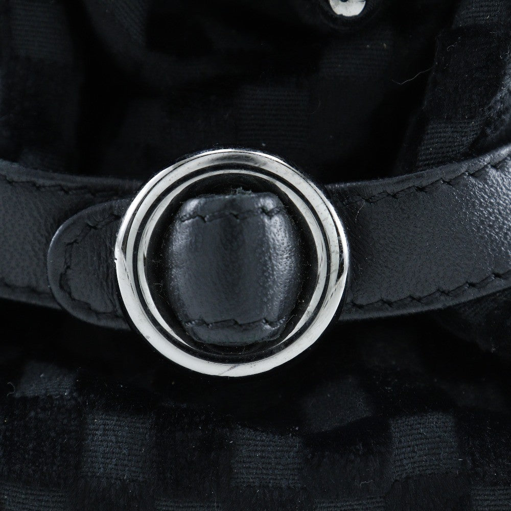 Chanel Vintage Cc Side Belted Bowler Bag Check Embossed Velvet Black Velvet Shoulder Bag Bag (Pre-Owned)