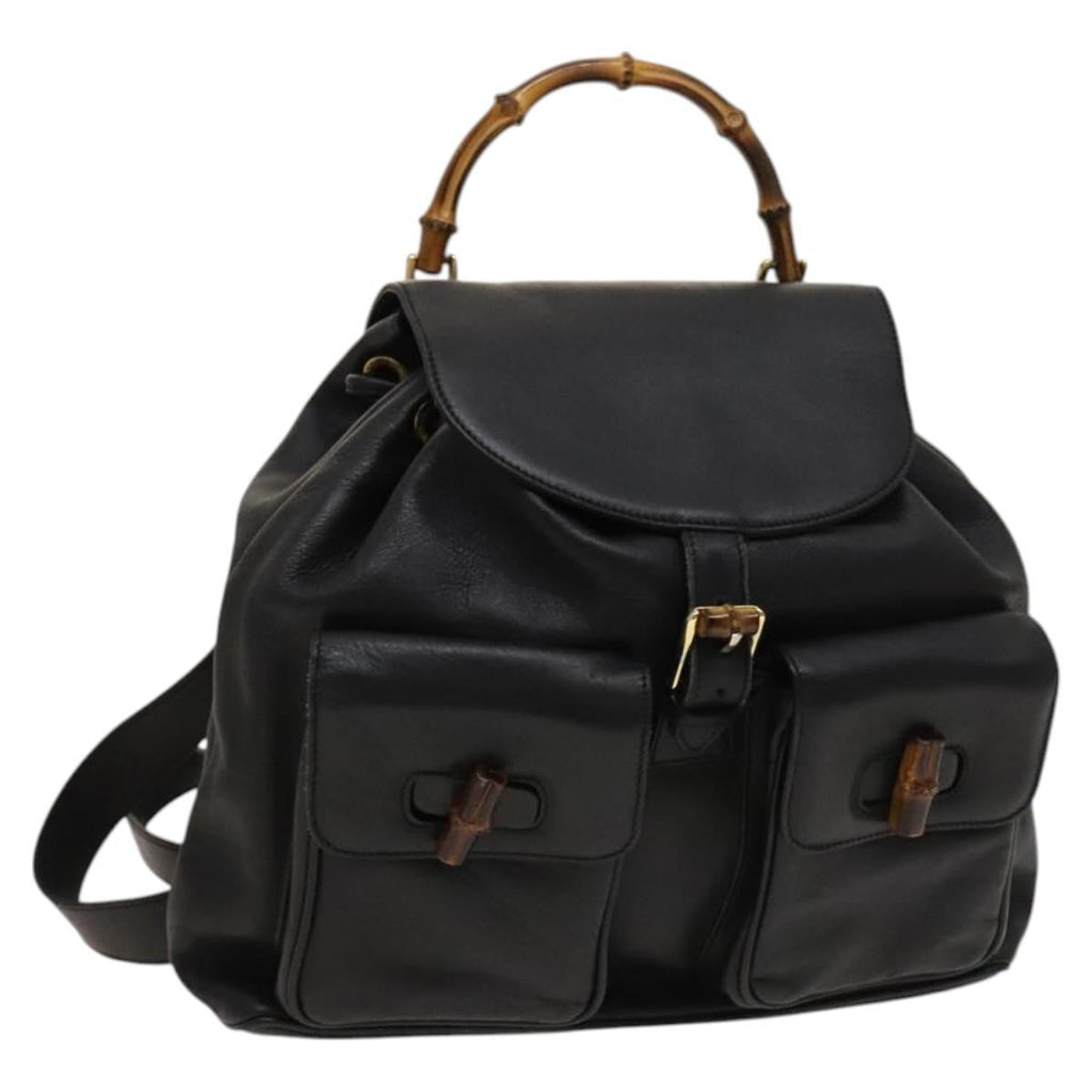 Gucci Vintage Bamboo Backpack Leather Black Leather Backpack Bag (Pre-Owned)
