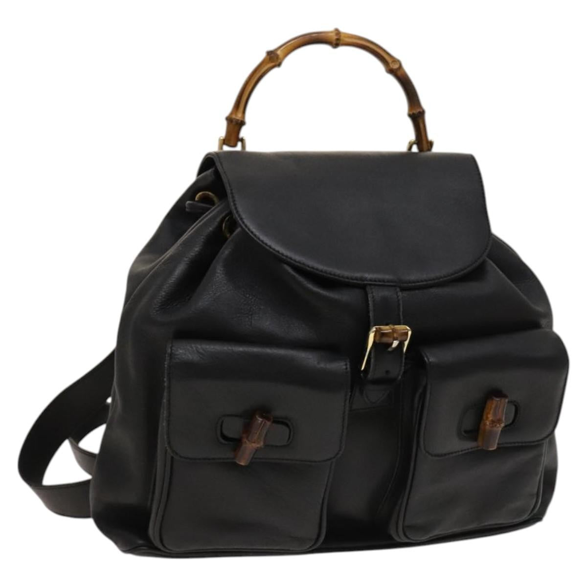 Gucci Vintage Bamboo Backpack Leather Black Leather Backpack Bag (Pre-Owned)